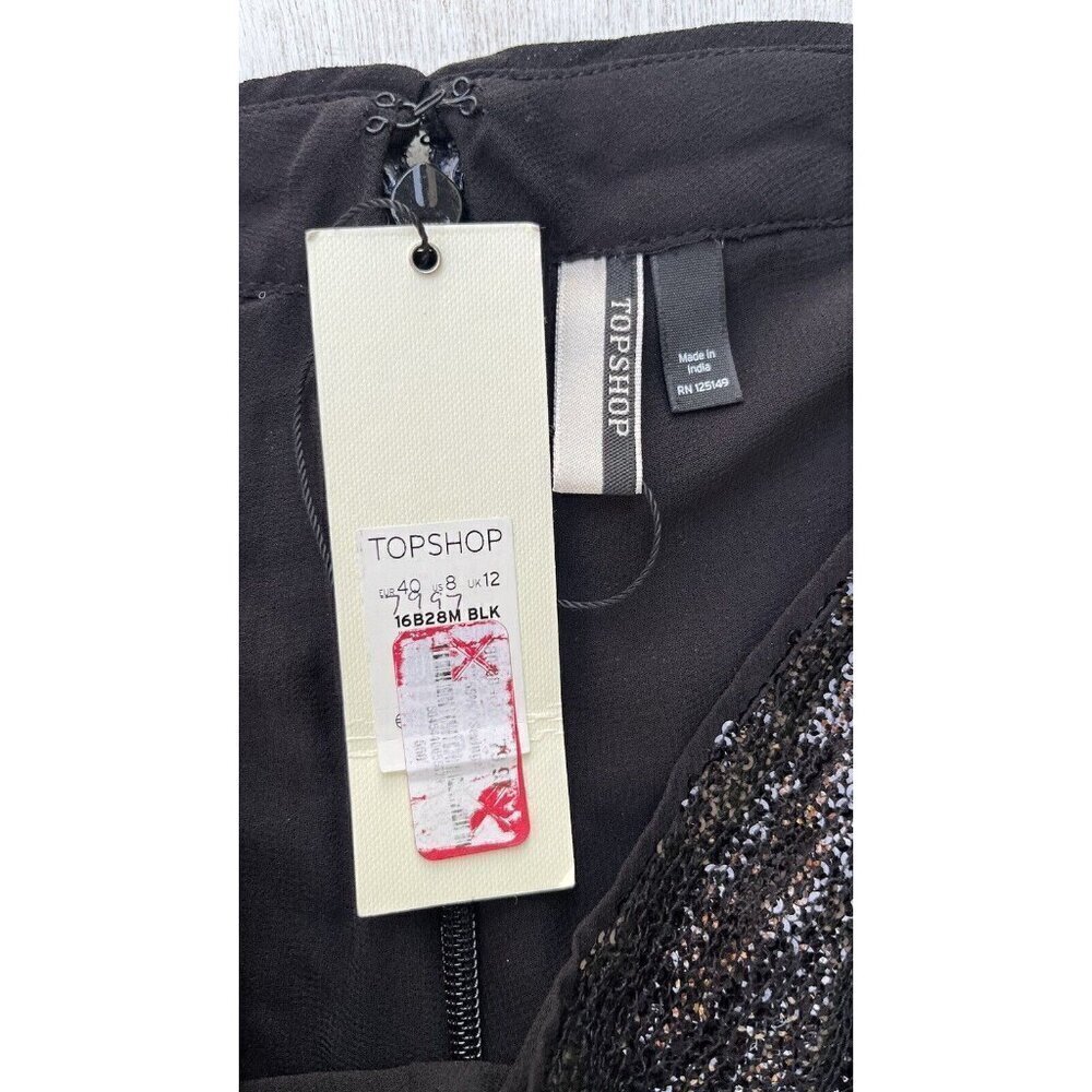 TopShop Women's Black Wide Leg Sparkling Palazzo Pants Size 8 - Picture 4 of 14